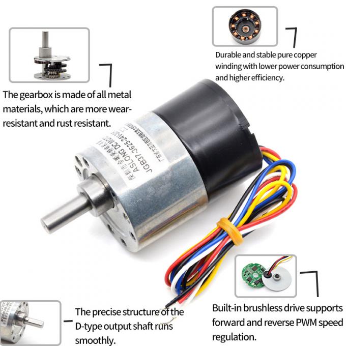 ASLONG DC Motor Brushless JGB37-3625 24V 7-960RPM 37mm 3625 DC Gear Motor High Torque Low Speed Brushless DC Motor 21