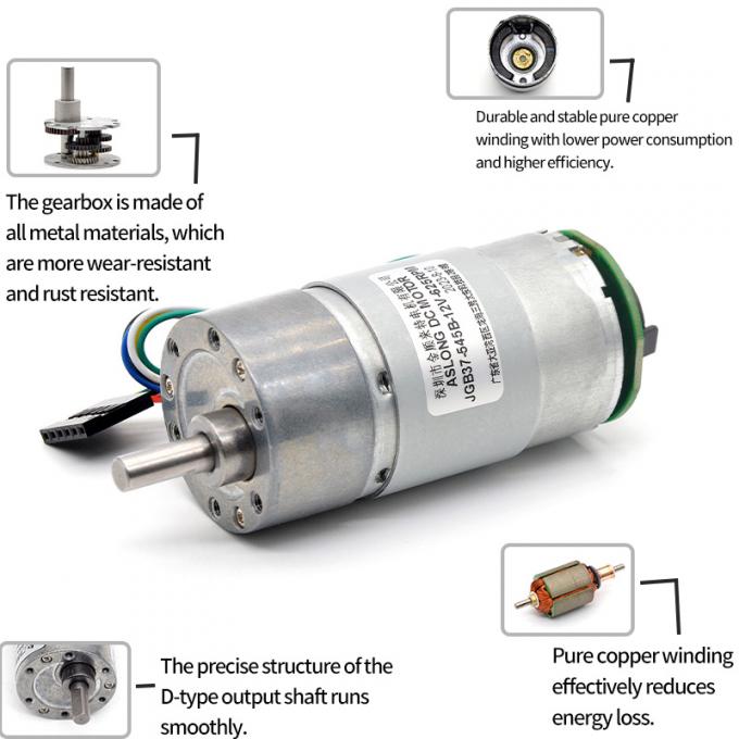 2000 RPM Metal Speed Reduction Gear Motor High Torque 24V DC With Encoder 12