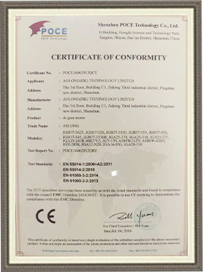 China Shenzhen Jinshunlaite Motor Co., Ltd. Certification